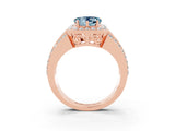 Rose gold Heart Cut Halo Aquamarine Ring with Split Shank and Four-Prong Setting_3