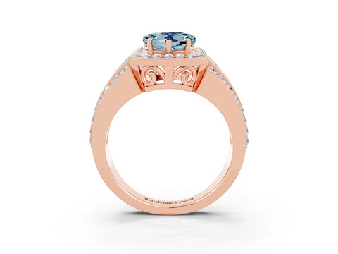 Rose gold Heart Cut Halo Aquamarine Ring with Split Shank and Four-Prong Setting_3