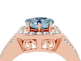 Rose gold Heart Cut Halo Aquamarine Ring with Split Shank and Four-Prong Setting_4