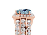 Rose gold Heart Cut Halo Aquamarine Ring with Split Shank and Four-Prong Setting_5