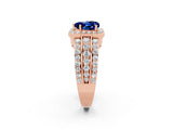 Rose gold Heart Cut Halo Blue Sapphire Ring with Split Shank and Four-Prong Setting_2