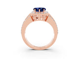 Rose gold Heart Cut Halo Blue Sapphire Ring with Split Shank and Four-Prong Setting_3