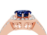 Rose gold Heart Cut Halo Blue Sapphire Ring with Split Shank and Four-Prong Setting_4