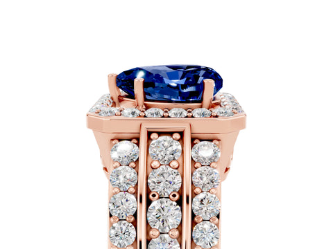 Rose gold Heart Cut Halo Blue Sapphire Ring with Split Shank and Four-Prong Setting_5