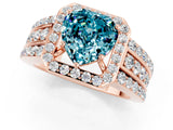 Rose gold Heart Cut Halo Blue Topaz Ring with Split Shank and Four-Prong Setting_1