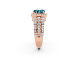 Rose gold Heart Cut Halo Blue Topaz Ring with Split Shank and Four-Prong Setting_2