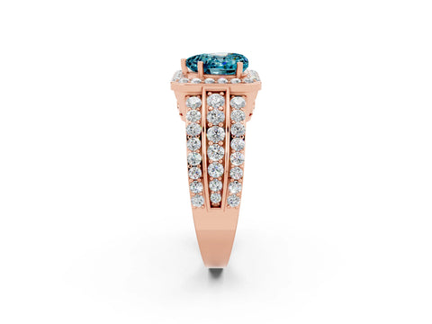 Rose gold Heart Cut Halo Blue Topaz Ring with Split Shank and Four-Prong Setting_2