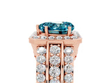 Rose gold Heart Cut Halo Blue Topaz Ring with Split Shank and Four-Prong Setting_5