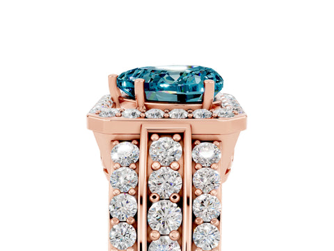 Rose gold Heart Cut Halo Blue Topaz Ring with Split Shank and Four-Prong Setting_5