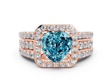 Rose gold Heart Cut Halo Blue Topaz Ring with Split Shank and Four-Prong Setting