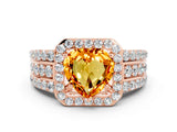Rose gold Heart Cut Halo Citrine Ring with Split Shank and Four-Prong Setting