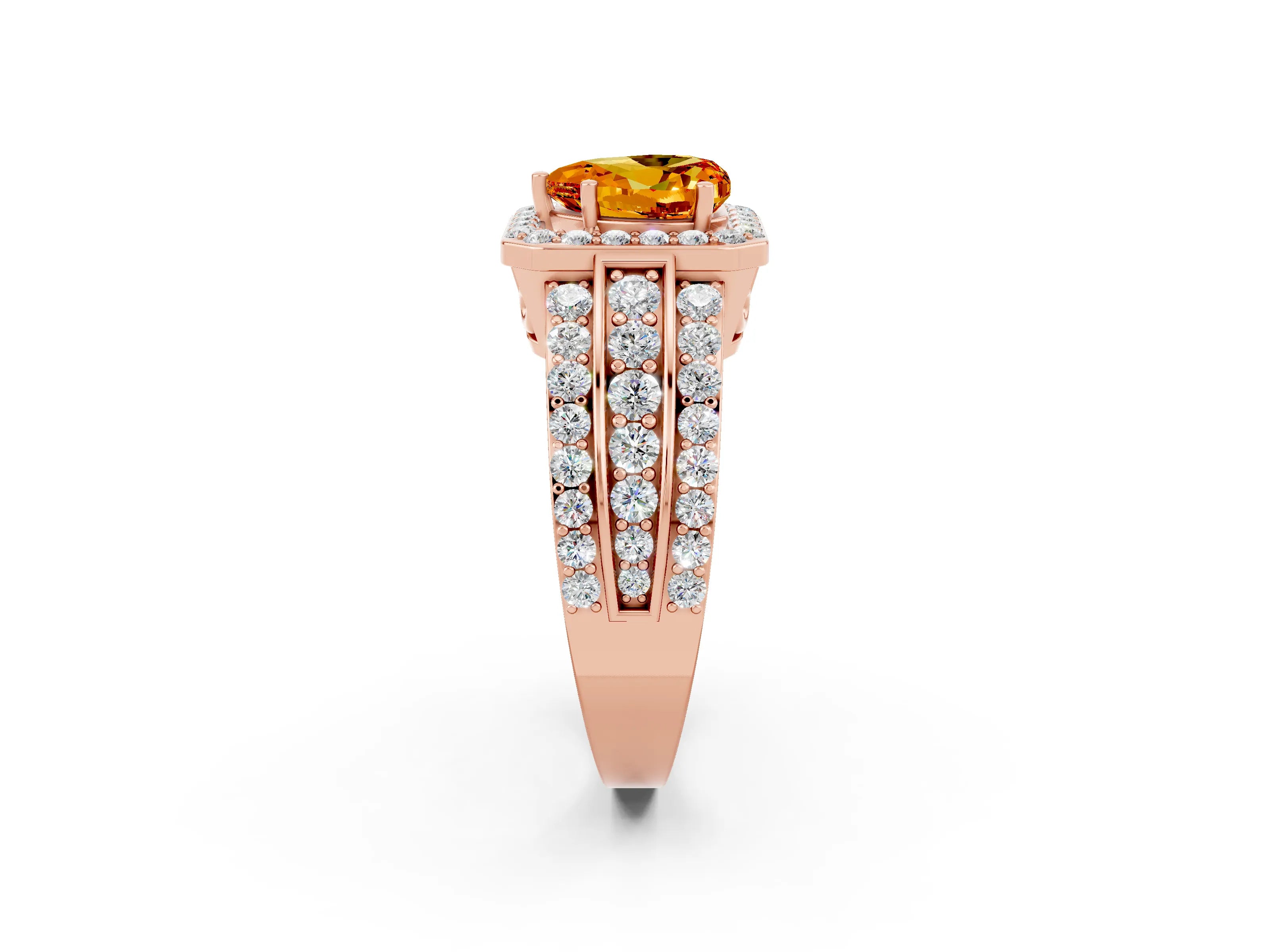 Rose gold Heart Cut Halo Citrine Ring with Split Shank and Four-Prong Setting_2