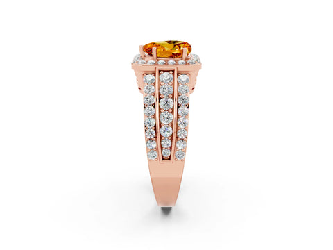 Rose gold Heart Cut Halo Citrine Ring with Split Shank and Four-Prong Setting_2