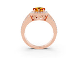 Rose gold Heart Cut Halo Citrine Ring with Split Shank and Four-Prong Setting_3