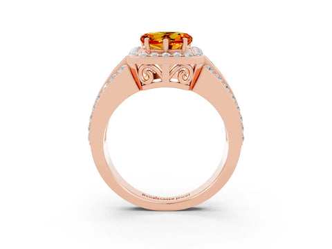 Rose gold Heart Cut Halo Citrine Ring with Split Shank and Four-Prong Setting_3