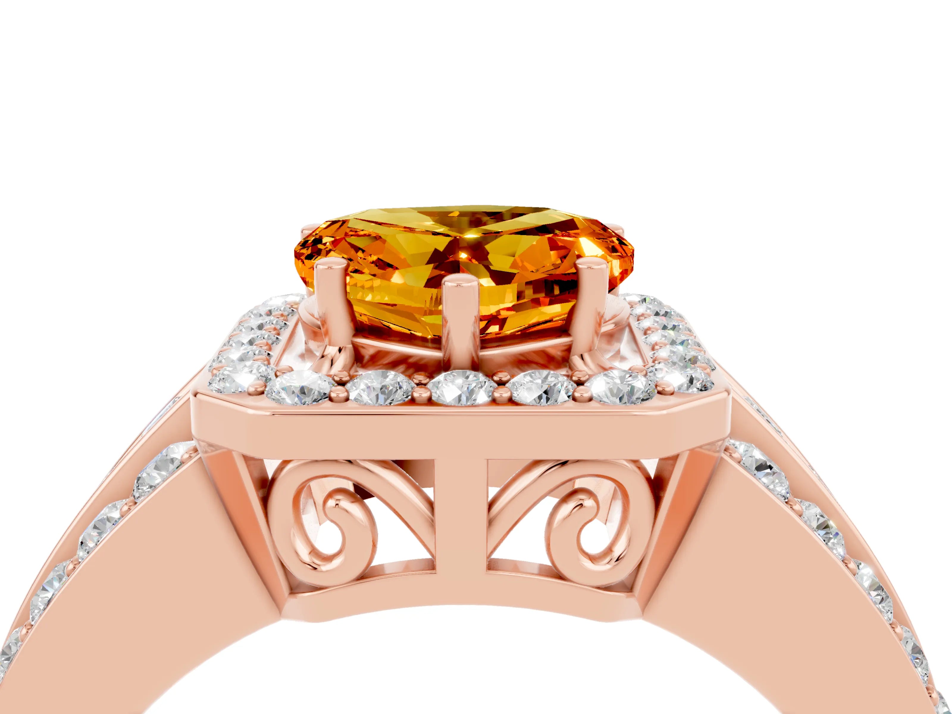 Rose gold Heart Cut Halo Citrine Ring with Split Shank and Four-Prong Setting_4