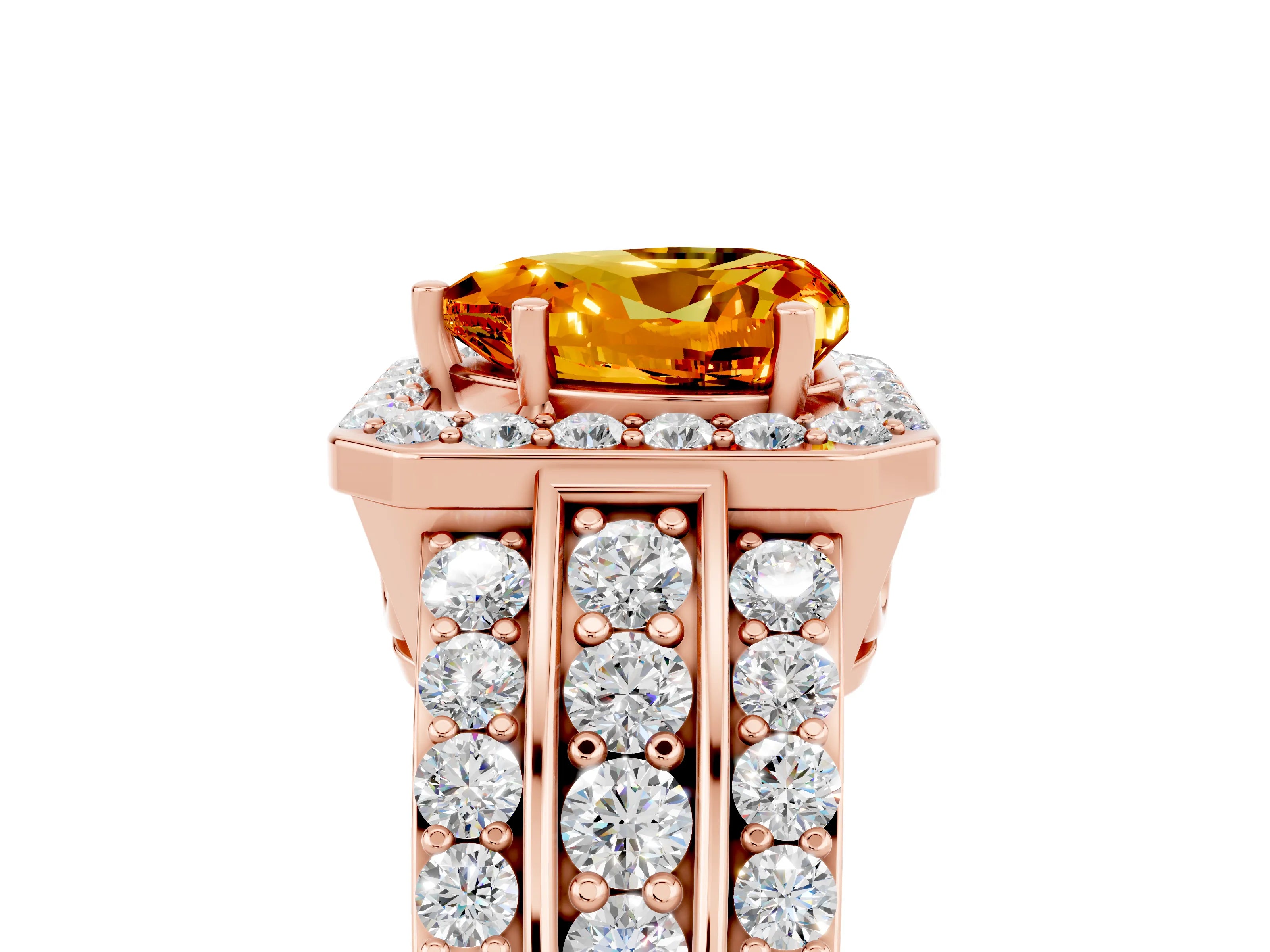 Rose gold Heart Cut Halo Citrine Ring with Split Shank and Four-Prong Setting_5
