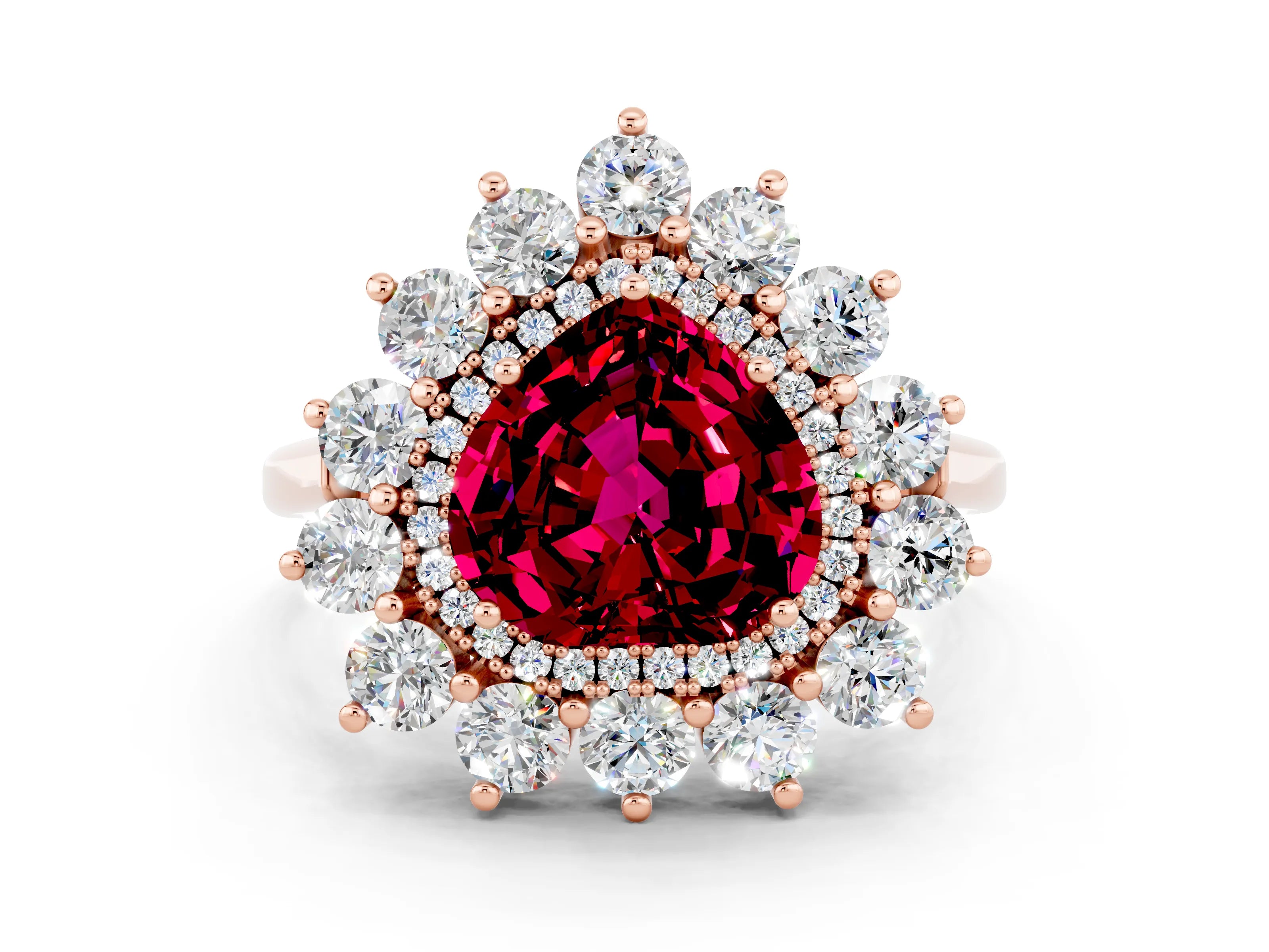 Rose gold Heart Cut Halo Cluster Diamond Ring with Pave Band and Four-Prong Setting_12