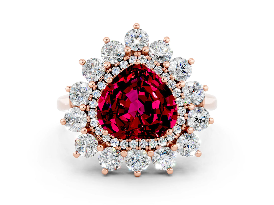Rose gold Heart Cut Halo Cluster Diamond Ring with Pave Band and Four-Prong Setting_12