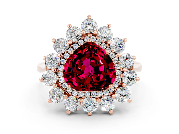Rose gold Heart Cut Garnet Floral Double Halo Engagement Ring with Prong Setting