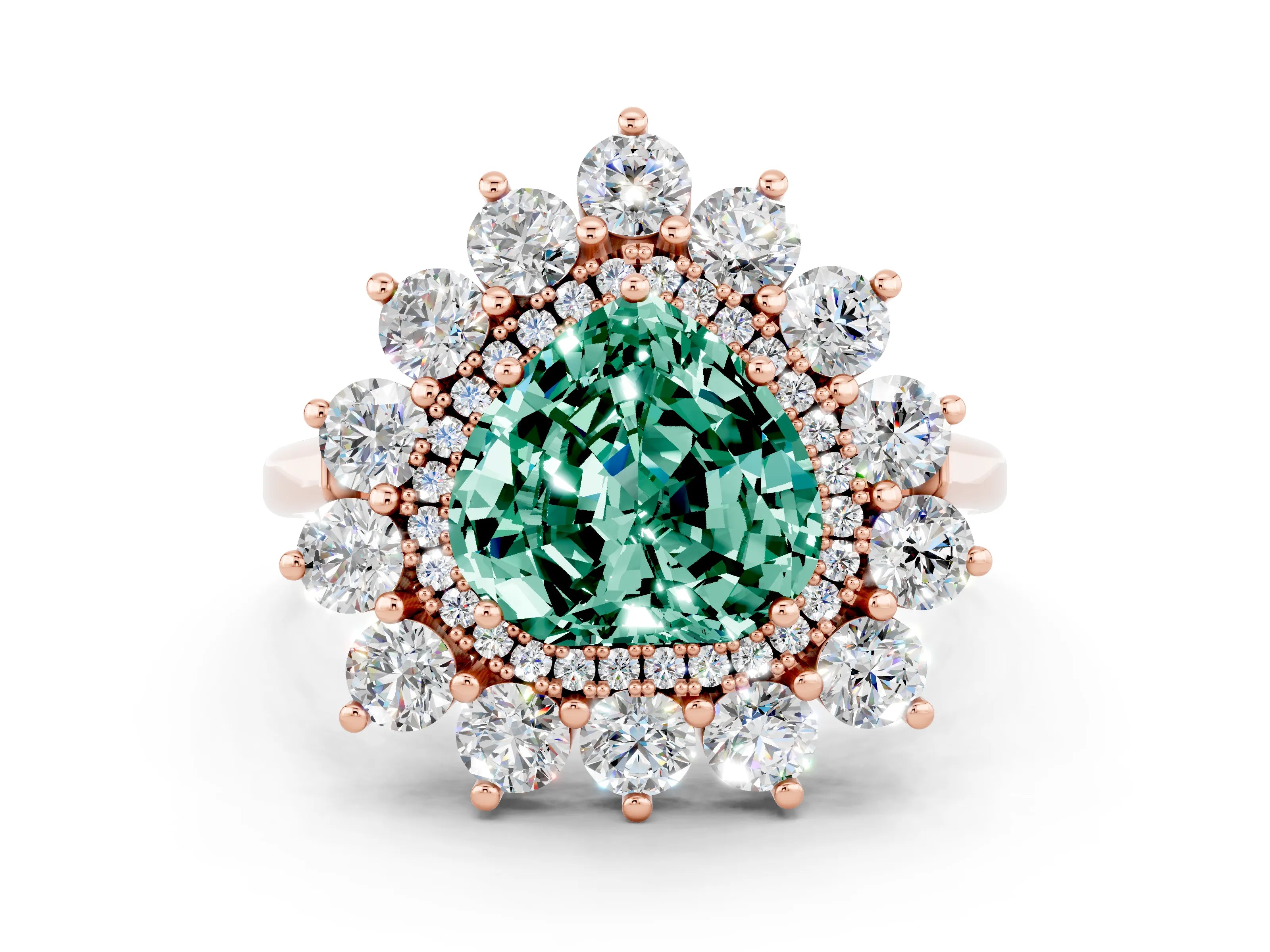 Rose gold Heart Cut Halo Cluster Diamond Ring with Pave Band and Four-Prong Setting_12
