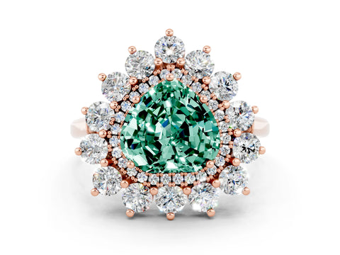 Rose gold Heart Cut Halo Cluster Diamond Ring with Pave Band and Four-Prong Setting_12