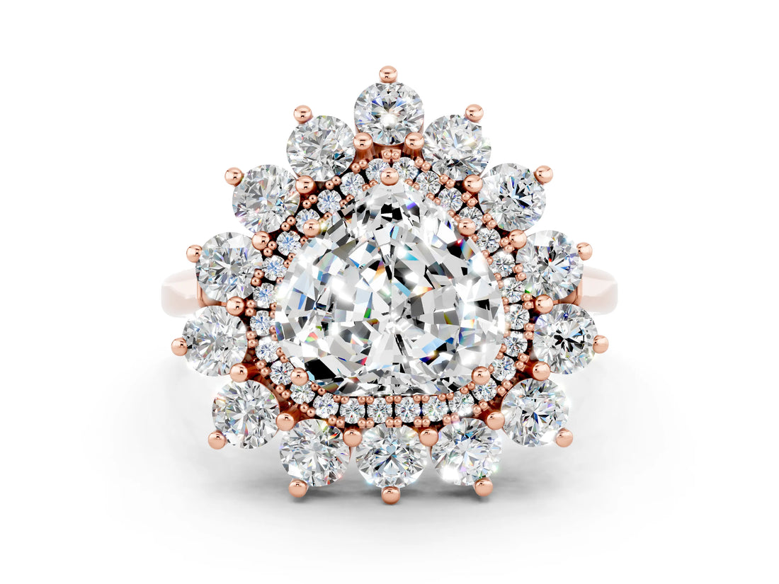 Rose gold Heart Cut Halo Cluster Diamond Ring with Pave Band and Four-Prong Setting_12