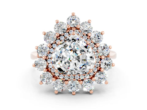 Rose gold Heart Cut Halo Cluster Diamond Ring with Pave Band and Four-Prong Setting_12