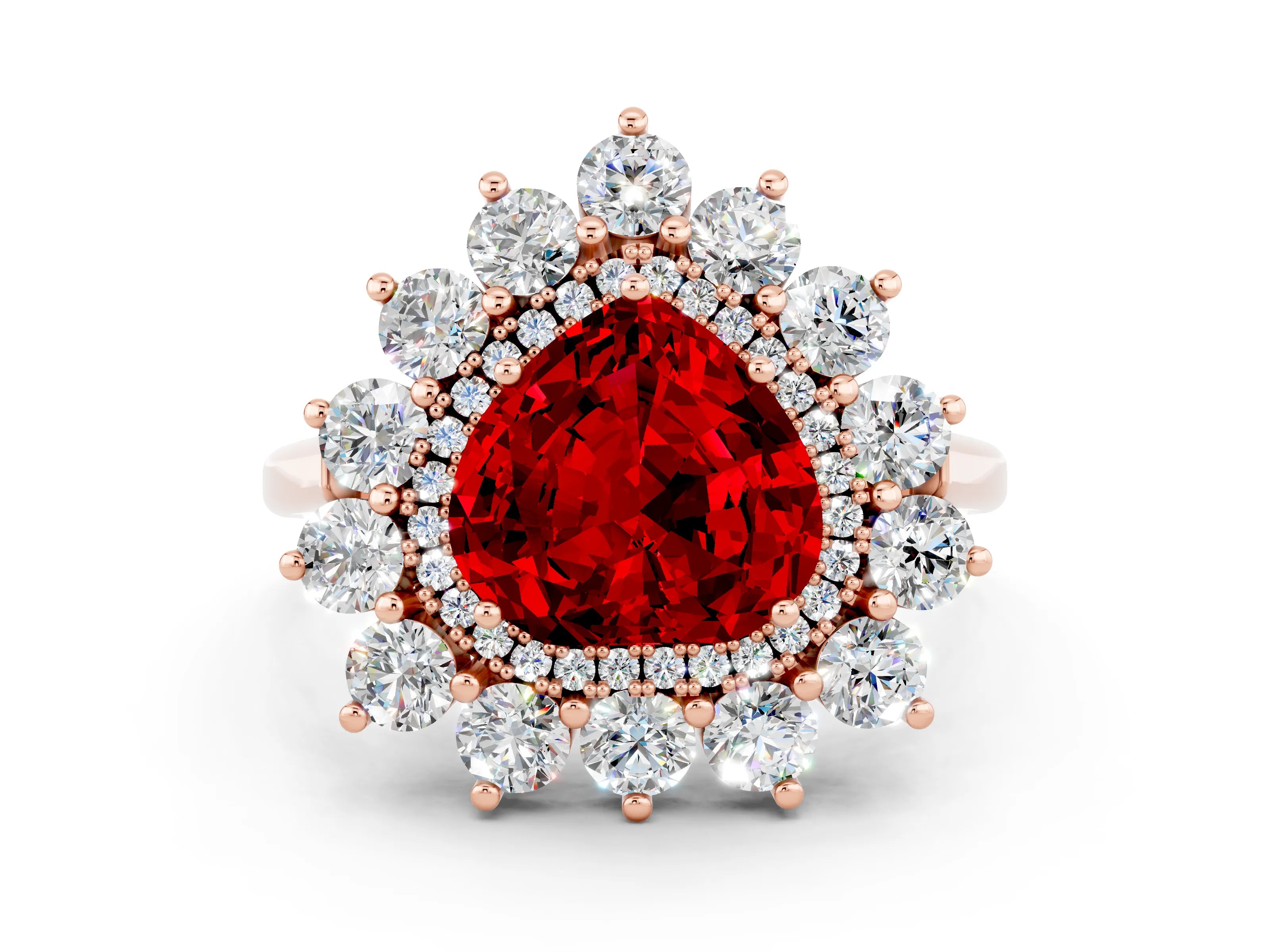 Rose gold Heart Cut Halo Cluster Diamond Ring with Pave Band and Four-Prong Setting_12
