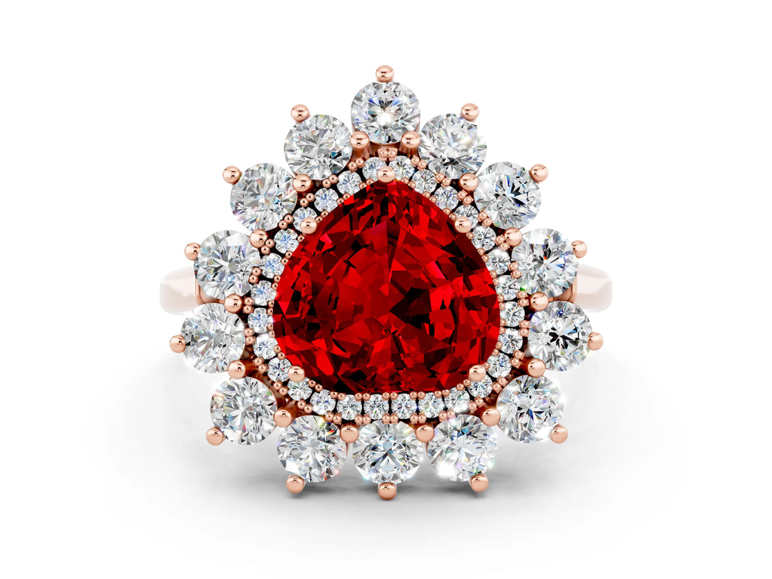Rose gold Heart Cut Halo Cluster Diamond Ring with Pave Band and Four-Prong Setting_12