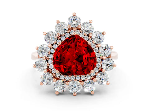 Rose gold Heart Cut Halo Cluster Diamond Ring with Pave Band and Four-Prong Setting_12