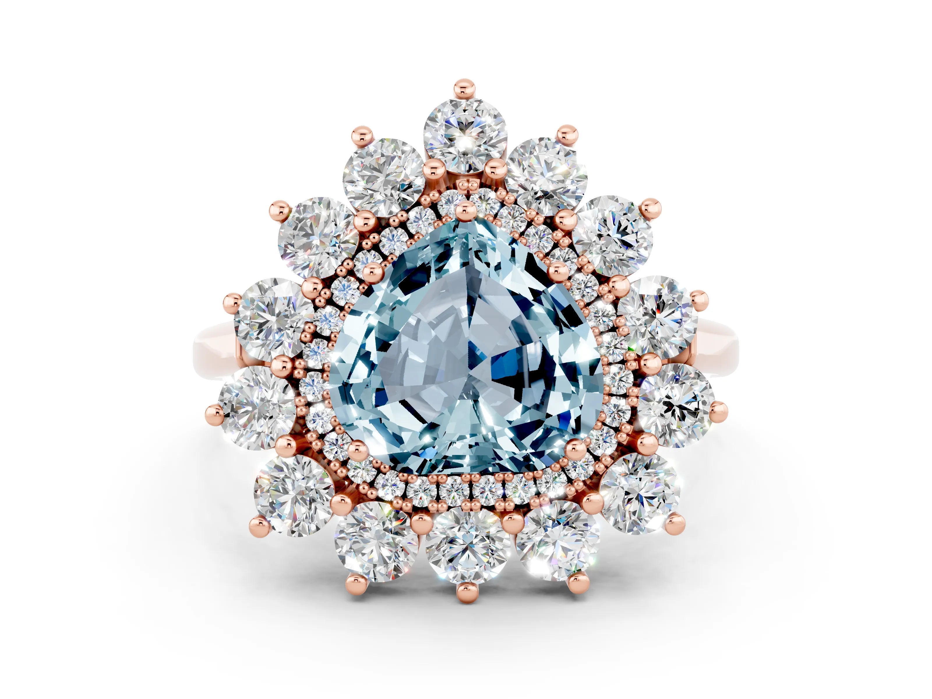 Rose gold Heart Cut Halo Cluster Diamond Ring with Pave Band and Four-Prong Setting_12
