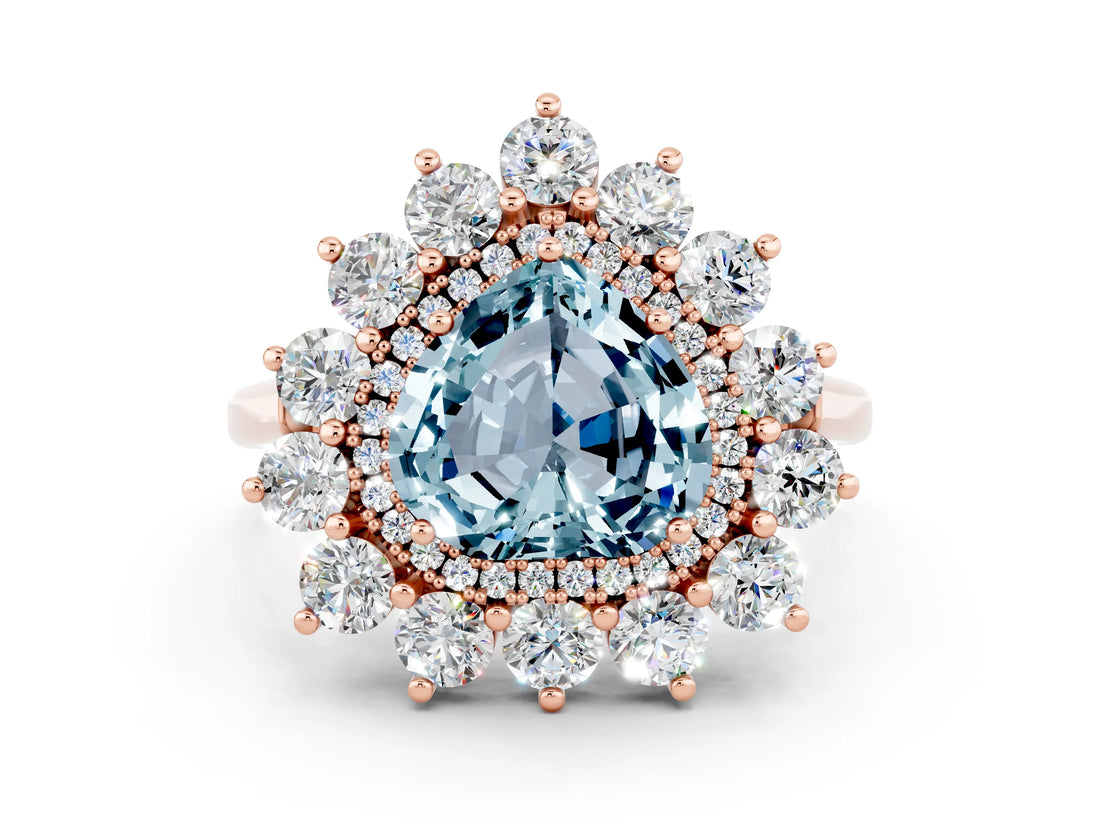 Rose gold Heart Cut Halo Cluster Diamond Ring with Pave Band and Four-Prong Setting_12