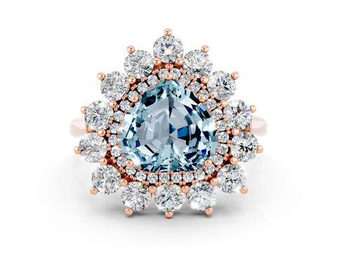 Rose gold Heart Cut Halo Cluster Diamond Ring with Pave Band and Four-Prong Setting_12
