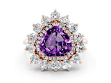 Rose gold Heart Cut Halo Cluster Diamond Ring with Pave Band and Four-Prong Setting_12