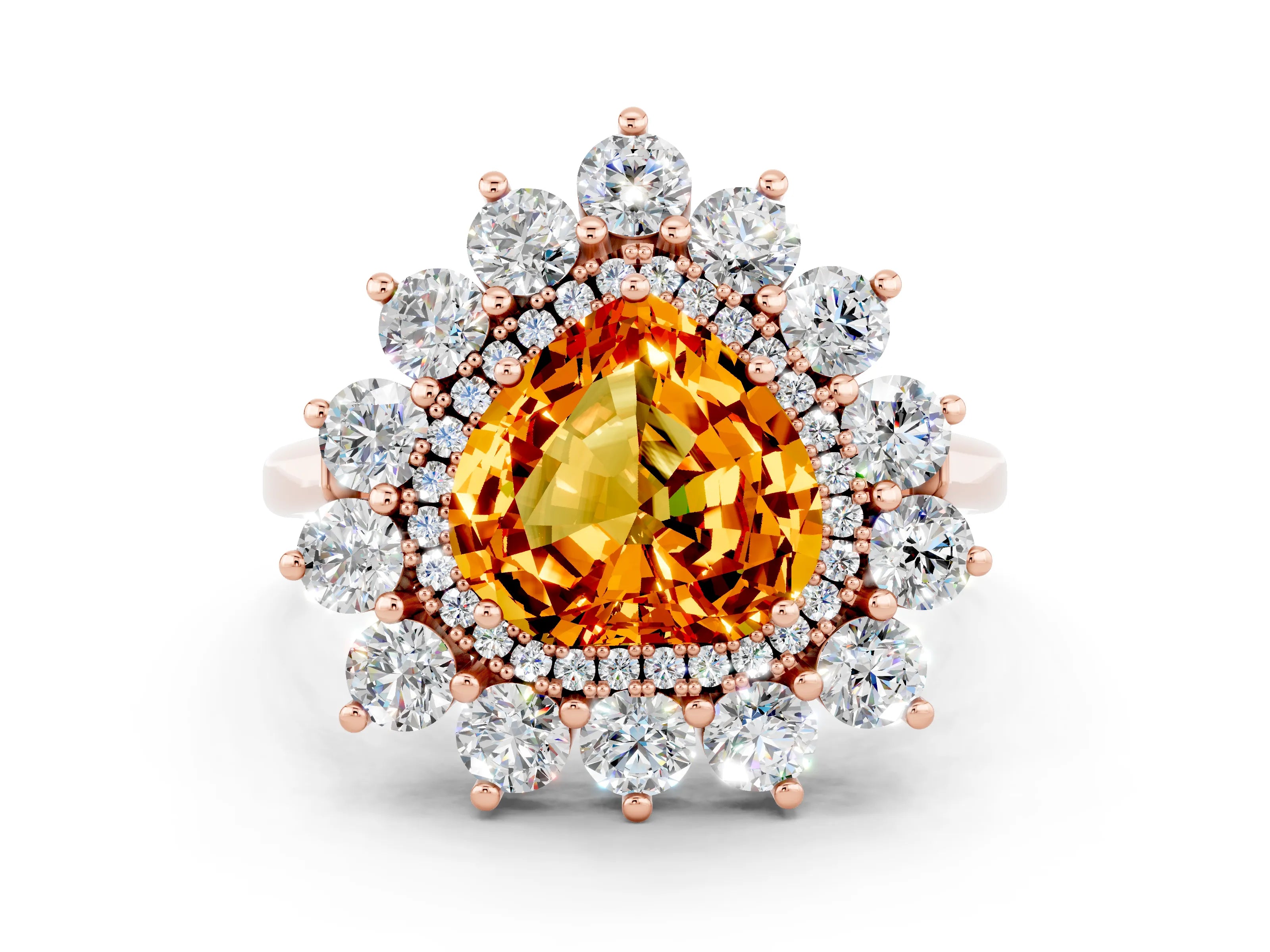 Rose gold Heart Cut Halo Cluster Diamond Ring with Pave Band and Four-Prong Setting_12