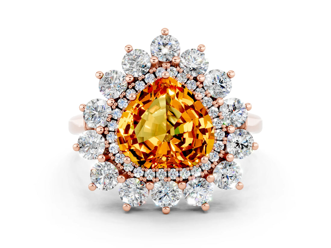 Rose gold Heart Cut Halo Cluster Diamond Ring with Pave Band and Four-Prong Setting_12