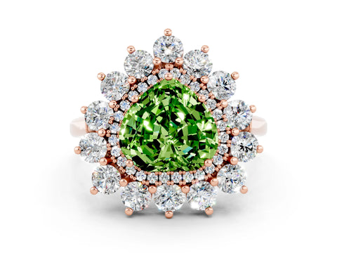Rose gold Heart Cut Halo Cluster Diamond Ring with Pave Band and Four-Prong Setting_12