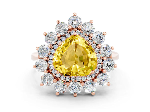 Rose gold Heart Cut Yellow Sapphire Floral Double Halo Engagement Ring with Prong Setting