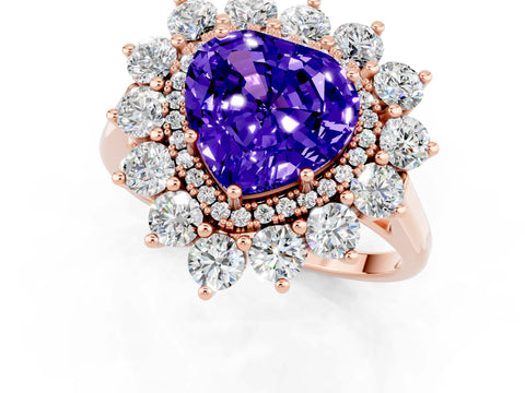 Rose gold Heart Cut Halo Cluster Diamond Ring with Pave Band and Four-Prong Setting_13