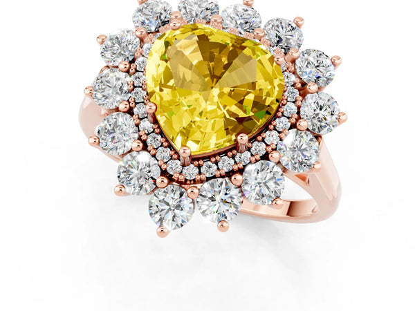 Rose gold Heart Cut Yellow Sapphire Floral Double Halo Engagement Ring with Prong Setting