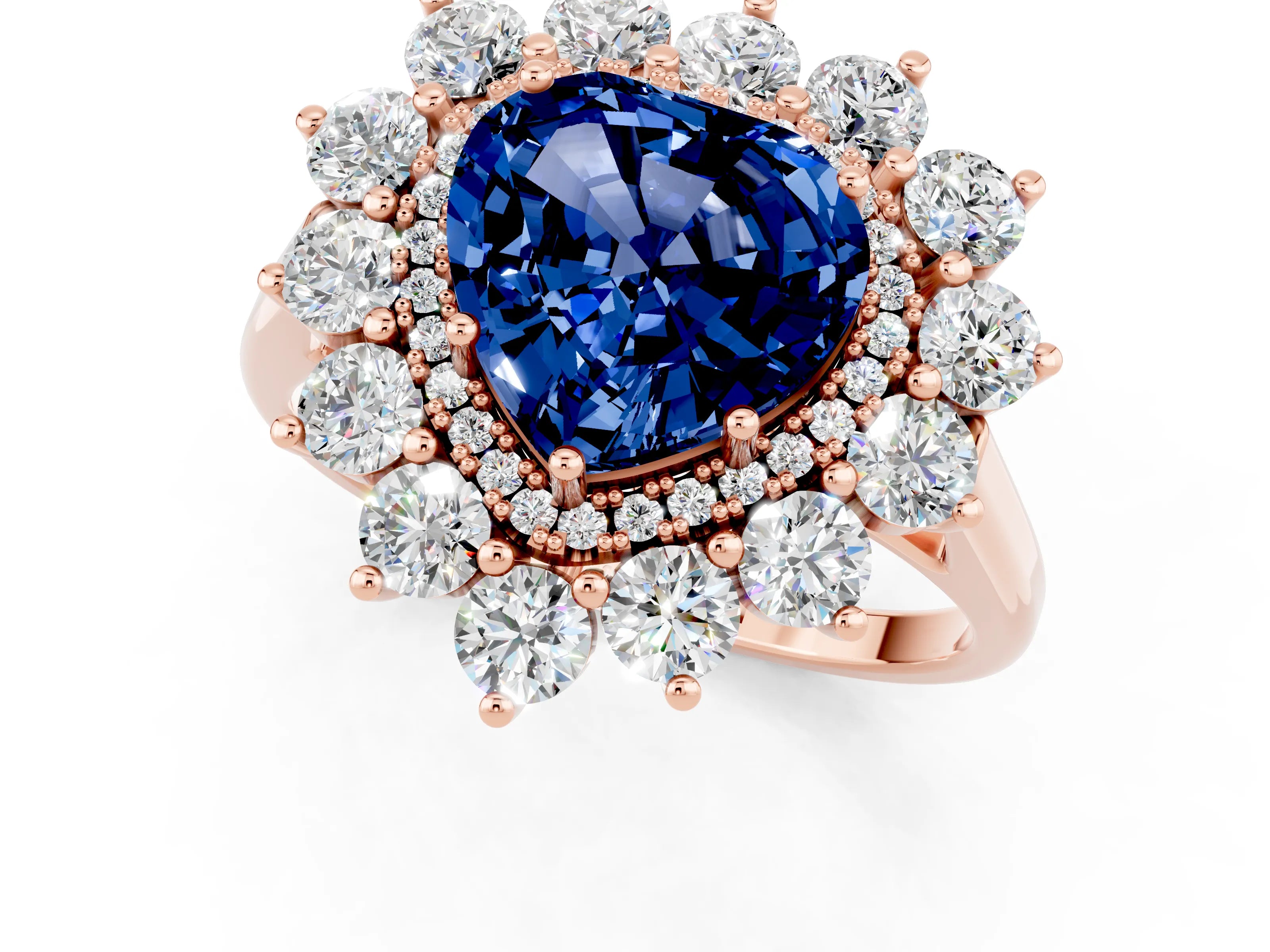 Rose gold Heart Cut Halo Cluster Diamond Ring with Pave Band and Four-Prong Setting_13