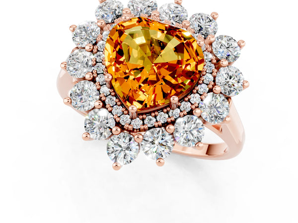 Rose gold Heart Cut Citrine Floral Double Halo Engagement Ring with Prong Setting