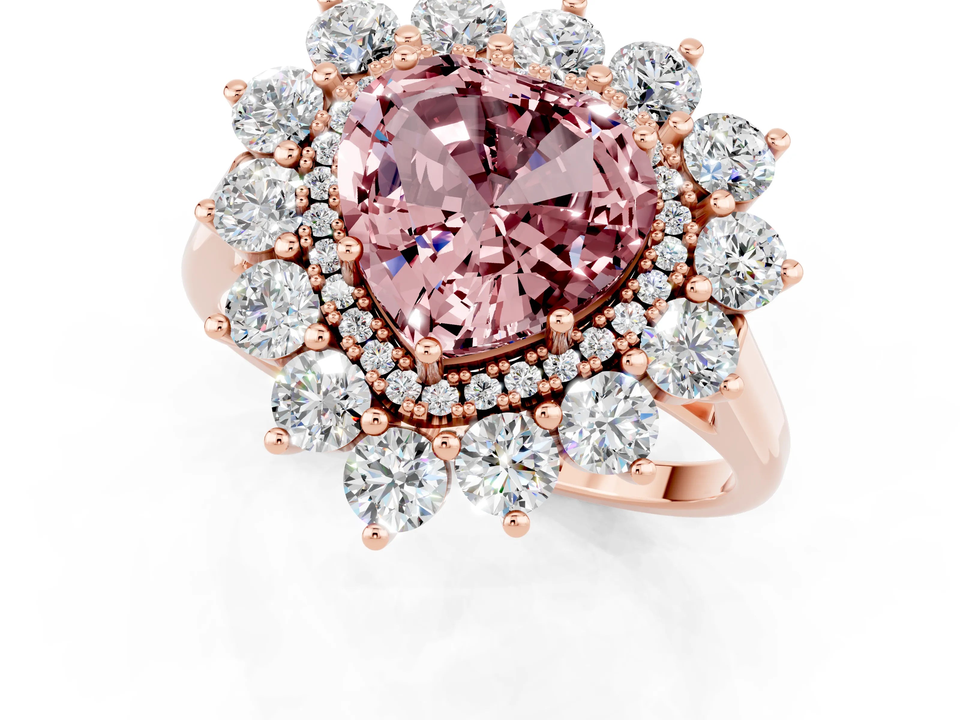 Rose gold Heart Cut Halo Cluster Diamond Ring with Pave Band and Four-Prong Setting_13
