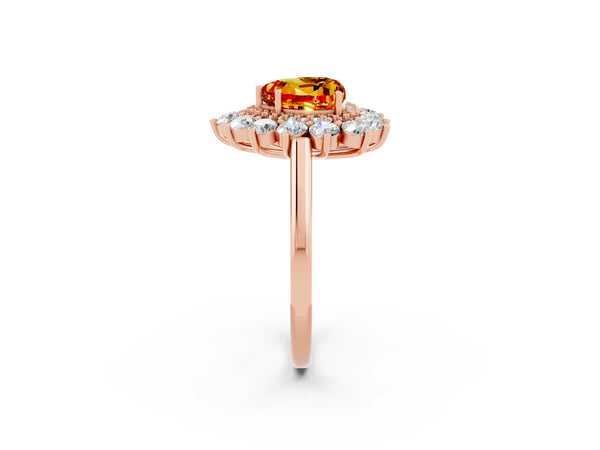 Rose gold Heart Cut Citrine Floral Double Halo Engagement Ring with Prong Setting