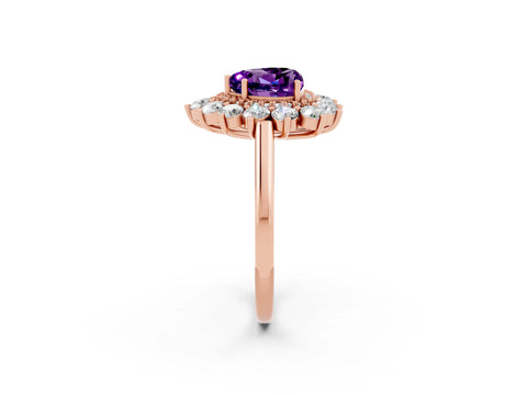 Rose gold Heart Cut Halo Cluster Diamond Ring with Pave Band and Four-Prong Setting_14