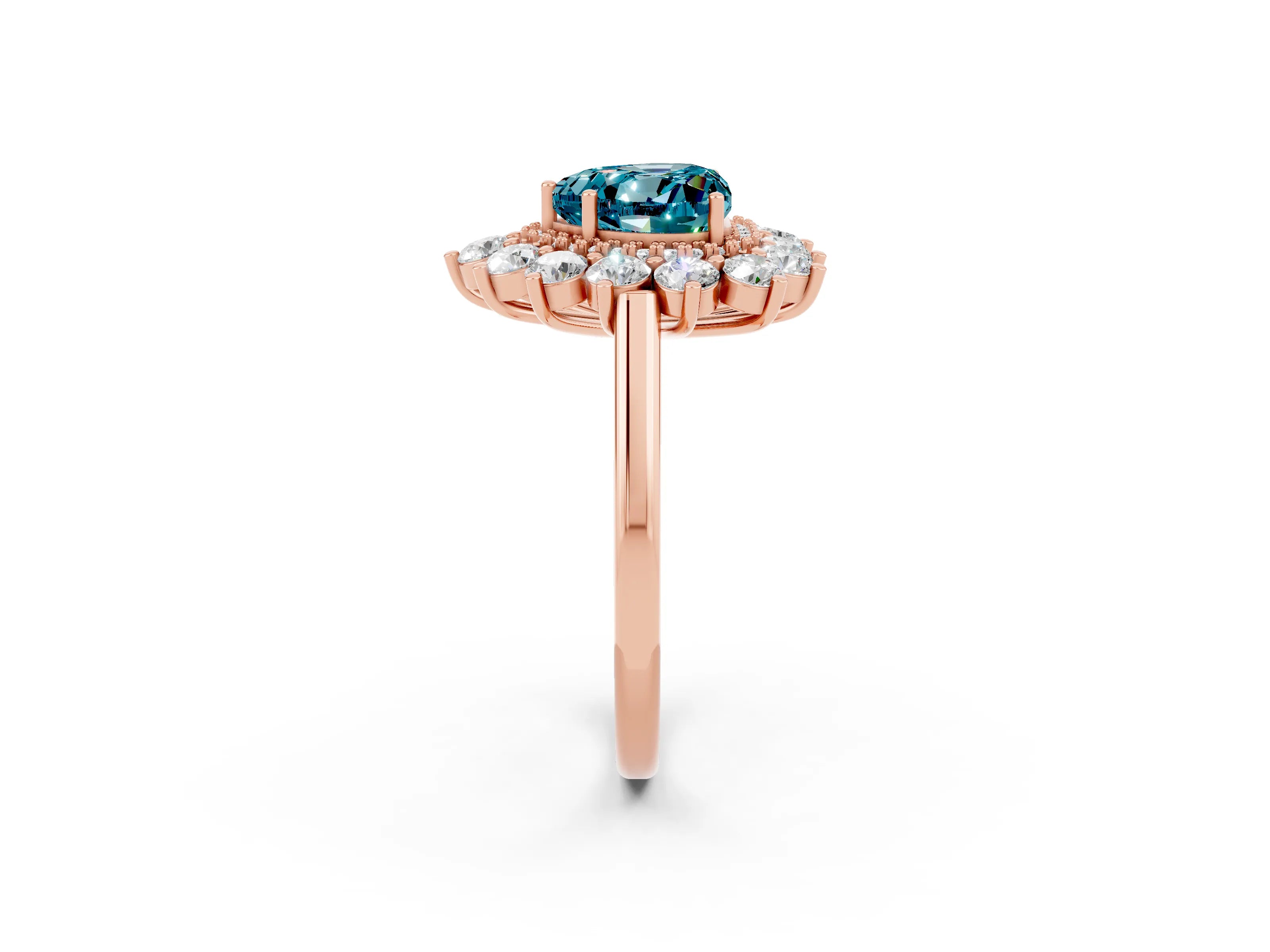 Rose gold Heart Cut Halo Cluster Diamond Ring with Pave Band and Four-Prong Setting_14