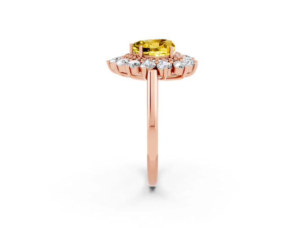 Rose gold Heart Cut Yellow Sapphire Floral Double Halo Engagement Ring with Prong Setting