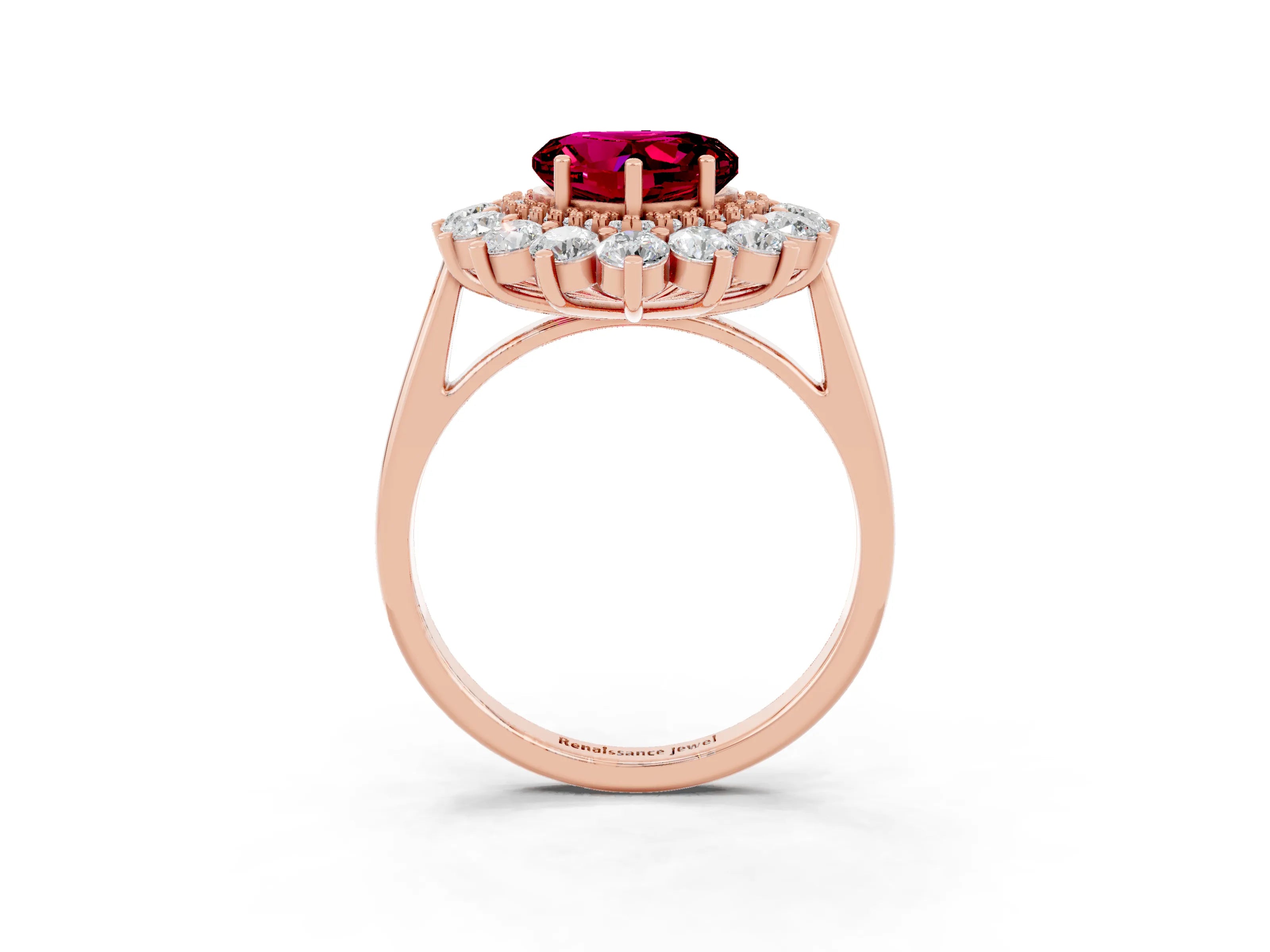 Rose gold Heart Cut Halo Cluster Diamond Ring with Pave Band and Four-Prong Setting_15