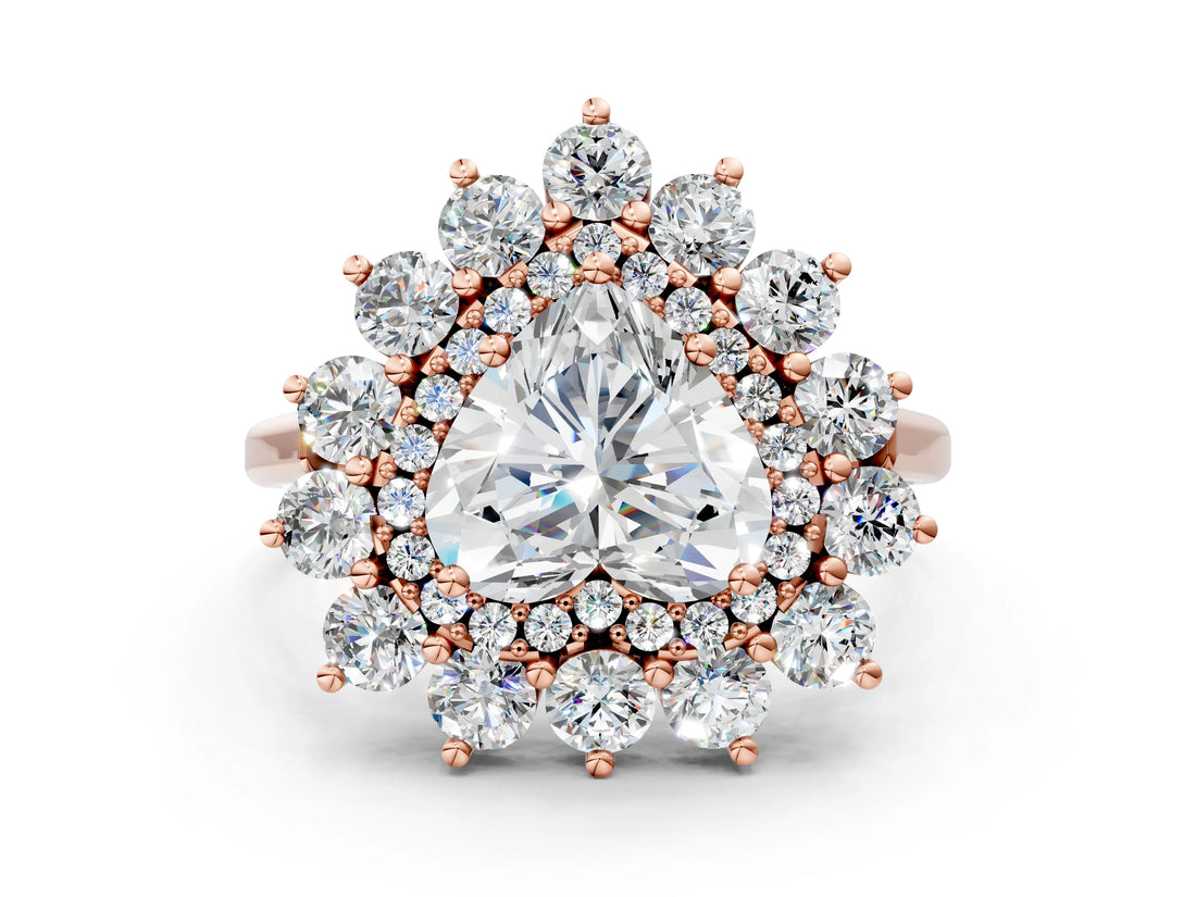 Rose gold Heart Cut Halo Cluster Diamond Ring with Pave Band and Four-Prong Setting_15
